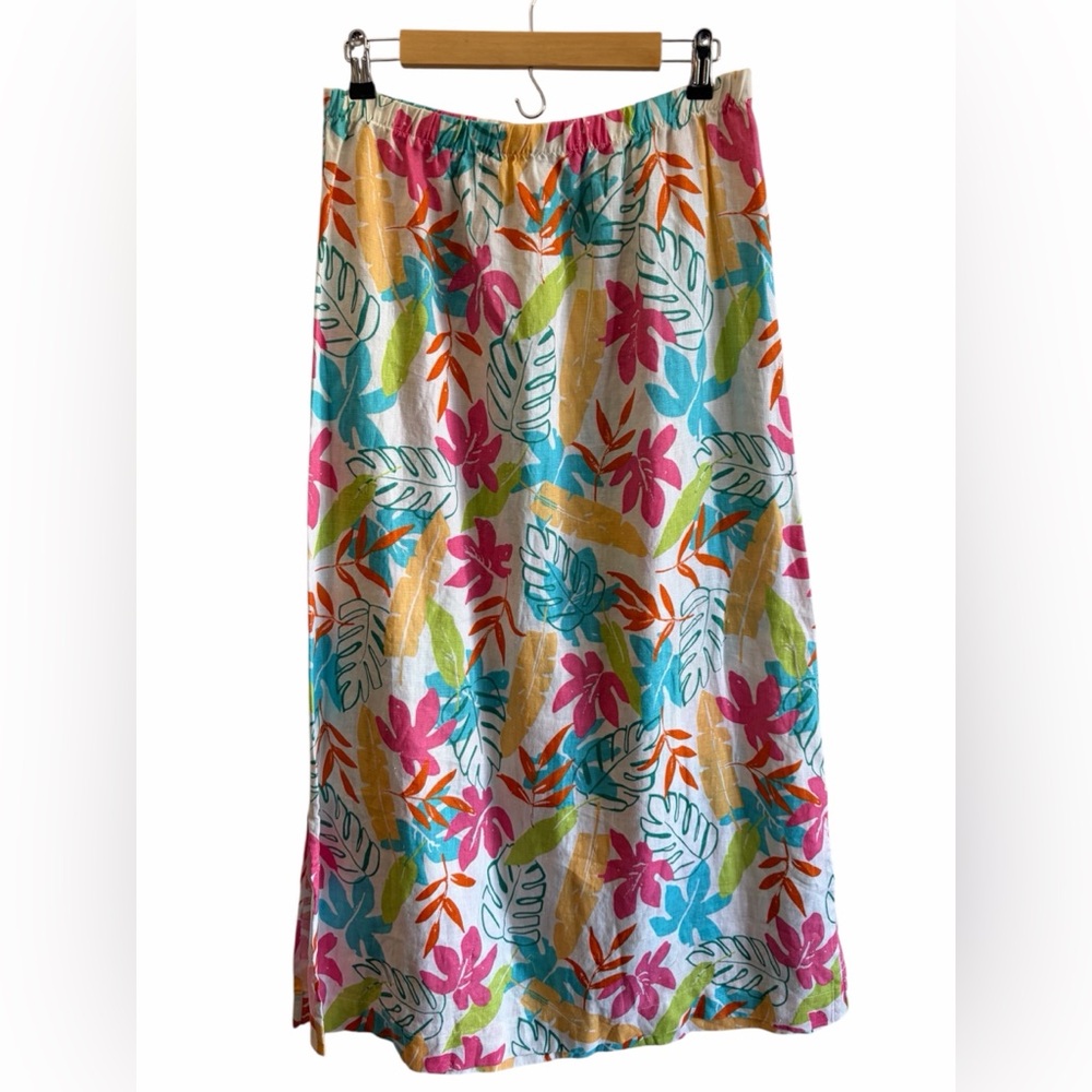 NWT Hot Cotton 100% Linen Hawaiian Resort Tropical Floral Print Maxi Skirt (M)
